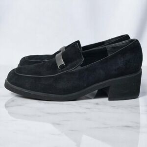 VTG Hush Puppies Suede Loafers Woman 9W Block Heel Comfort Slip On Shoes Preppy